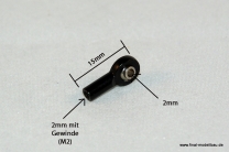 Kugelkopf Metall schwarz 15mm mit M2 Gewinde