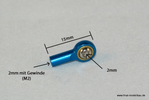 Kugelkopf Metall blau 15mm mit M2 Gewinde