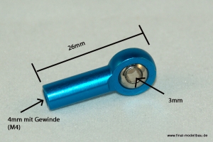 Kugelkopf Metall blau 26mm mit M4 Gewinde