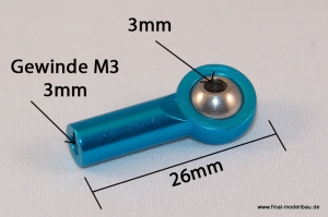 Kugelkopf Metall blau 26mm M3 Gewinde