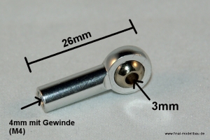 Kugelkopf Metall silber 26mm mit M4 Gewinde