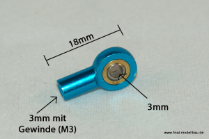 Kugelkopf Metall 18mm mit M3 Gewinde in verschiedenen Farben
